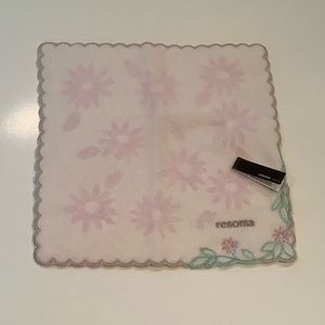 NWT Renoma Paris Terry Cotton Handerchief Floral Design with Scalloped Edges